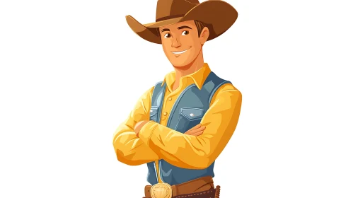 Cartoon Cowboy with Arms Crossed and Hat