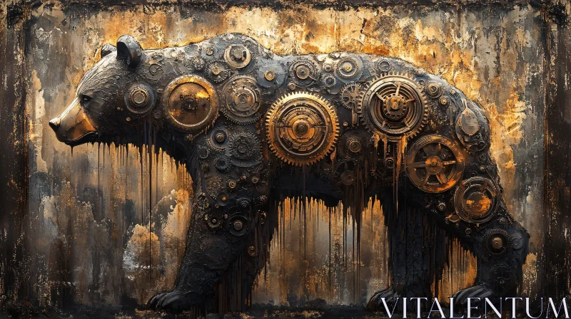 AI ART Steampunk Inspired Mechanical Bear Artwork