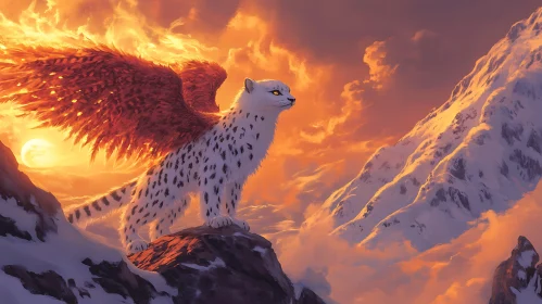 Snow Leopard with Wings in Mountain