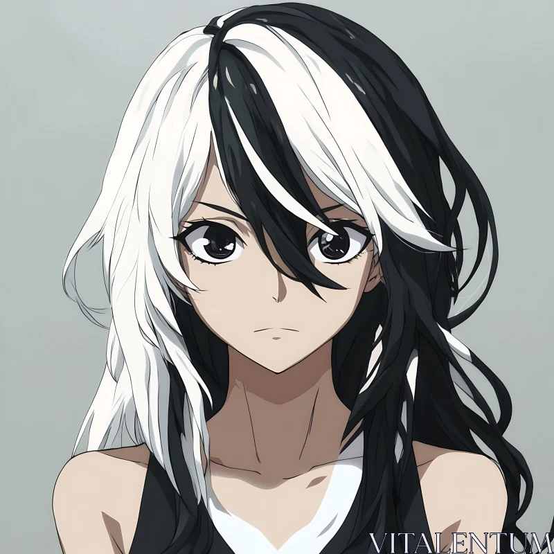 Anime Character with Contrasting Hair Colors AI Image