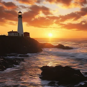 Coastal Lighthouse at Sunset