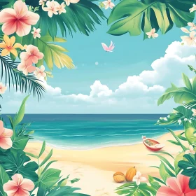 Seaside Bliss with Tropical Flora and Fauna