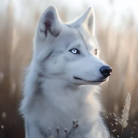 White Wolf Close-Up with Piercing Gaze