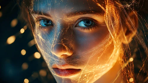 Woman's Face with Light Strands