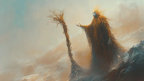 Ethereal Tree Spirit on Misty Cliff