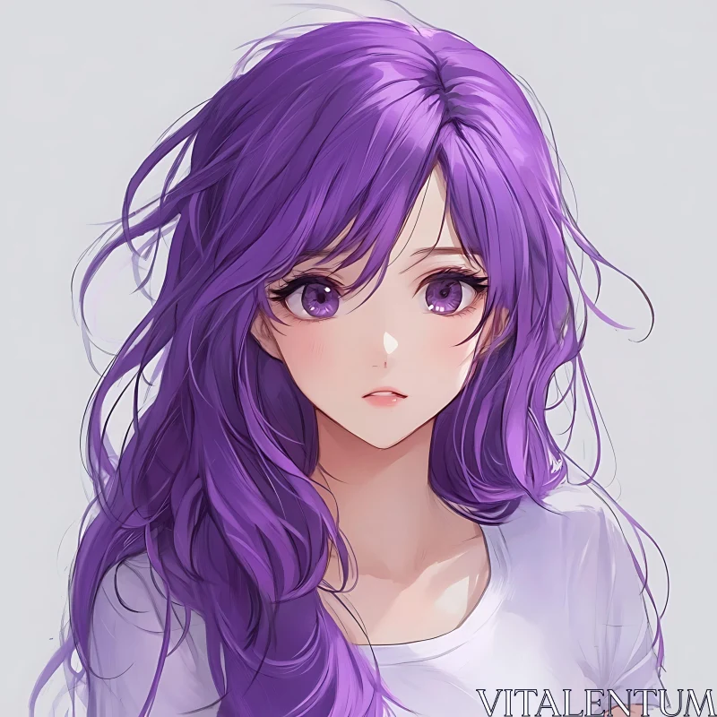 Anime Portrait of a Girl with Purple Hair AI Image