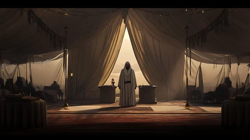 Man in White Robes Under Tent