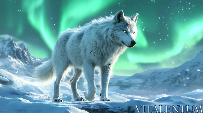 Arctic Wolf in Winter Landscape AI Image