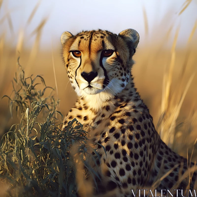 Serene Cheetah Among Tall Grasses AI Image