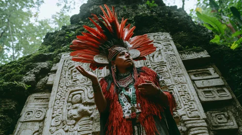 Person in Traditional Dress at Ruins