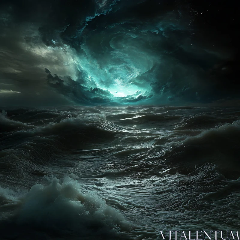 Stormy Ocean with Swirling Clouds AI Image