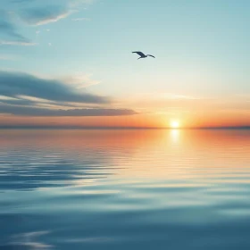 Bird Silhouette at Sunset Over Sea