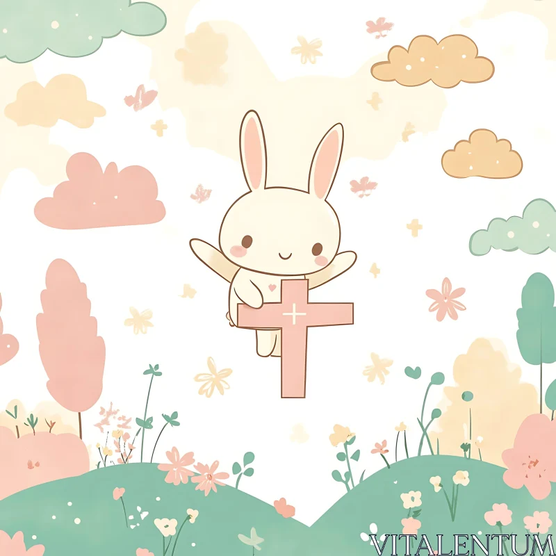 Cute Easter Bunny Cartoon Image AI Image