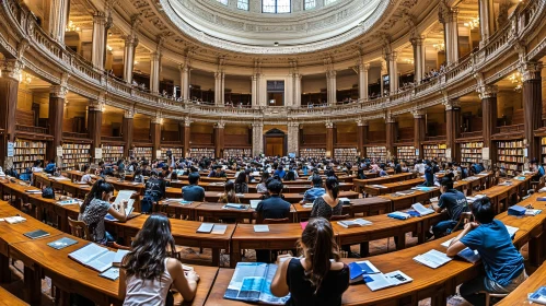 Ornate Library Interior with Readers