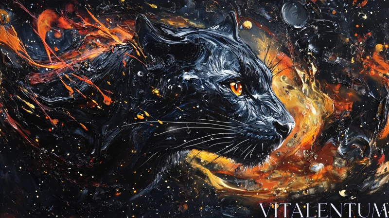 AI ART Panther in Cosmic Fire: Abstract Feline Artwork