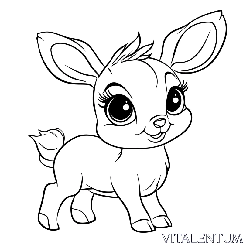 AI ART Cute Deer Black and White Drawing