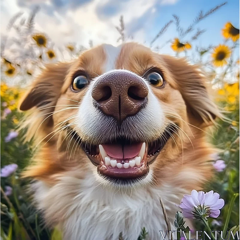 Happy Puppy Surrounded by Nature AI Image