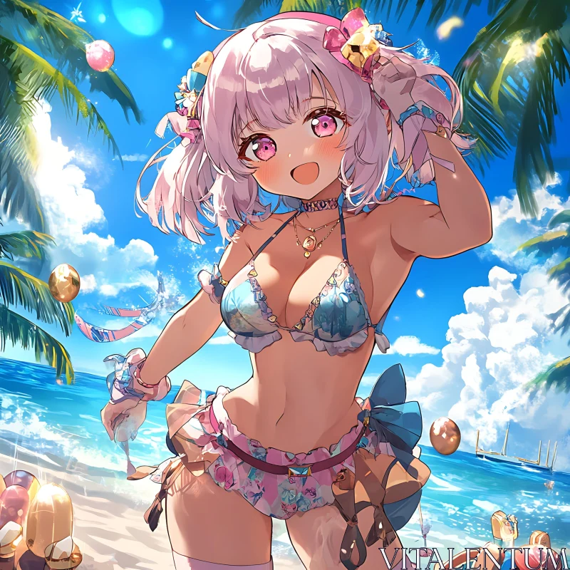 Anime Summer Beach Scene AI Image