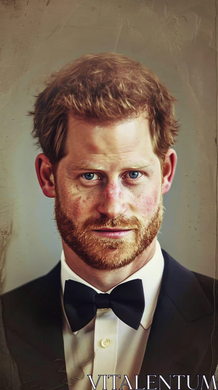 Elegant Portrait of Prince Harry in a Tuxedo AI Image