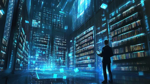 Digital Library Concept with a Person