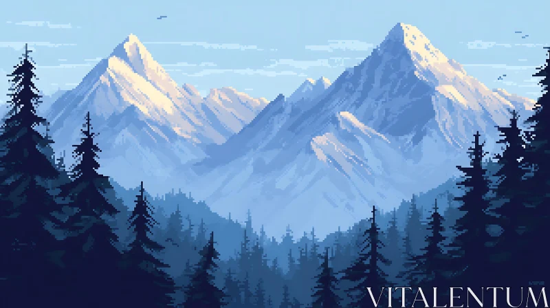 Tranquil Pixel Mountain Landscape AI Image