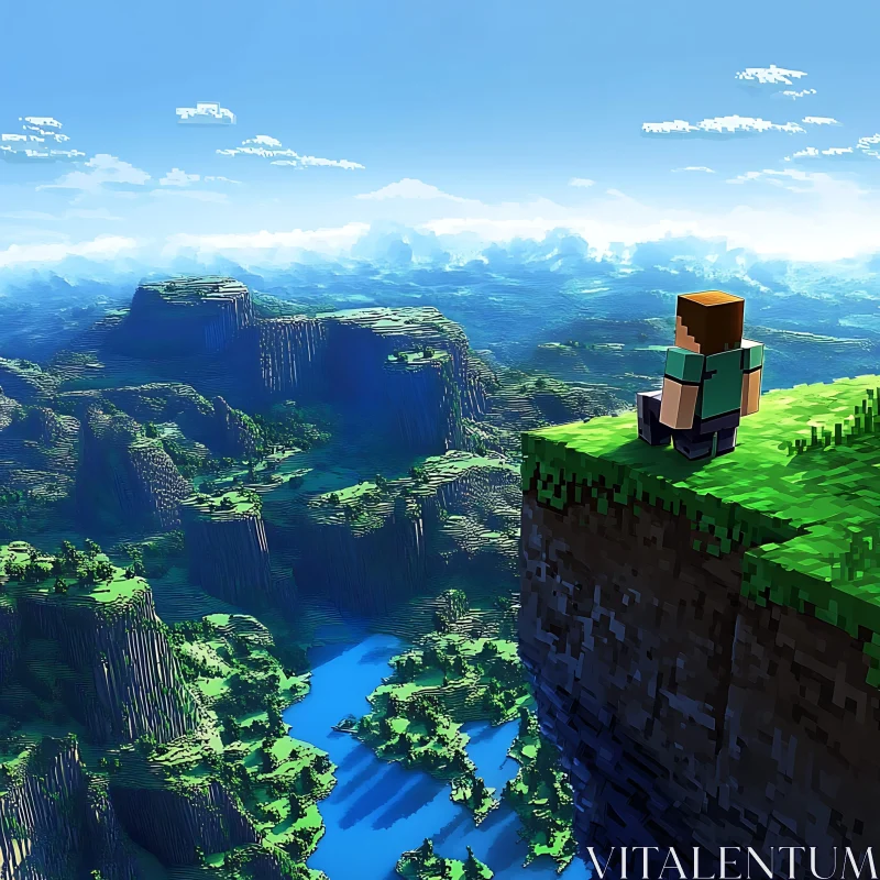 Pixelated Landscape: A Minecraft Journey AI Image