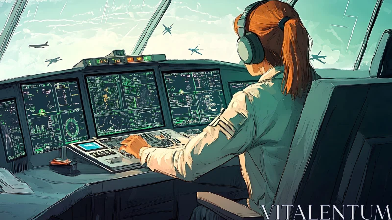 AI ART Woman Managing Air Traffic