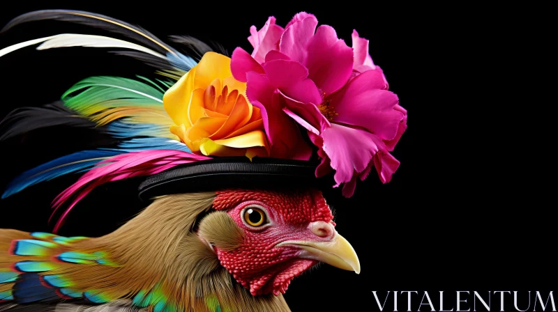 Colorful Bird on Hat Against Black Background AI Image