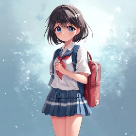 Innocent Schoolgirl Portrait in Anime Style