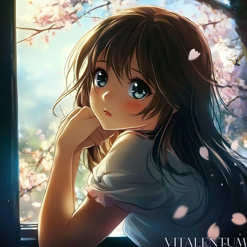 AI ART Anime Girl with Cherry Blossoms