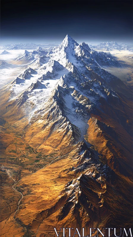 Aerial Mountain Landscape with Snow-Capped Peaks AI Image