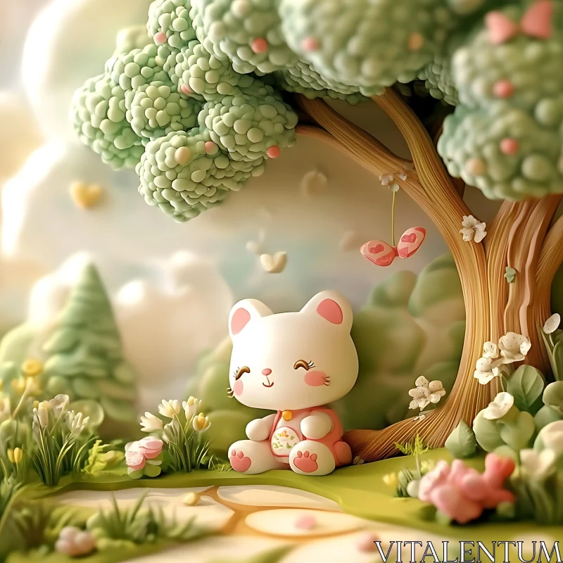 Cartoon Bear in a Peaceful Meadow AI Image