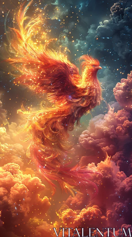 AI ART Ethereal Phoenix in Fiery Sky