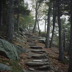 Serene Woodland Trail with Stone Steps