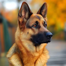 Attentive German Shepherd in Fall Landscape