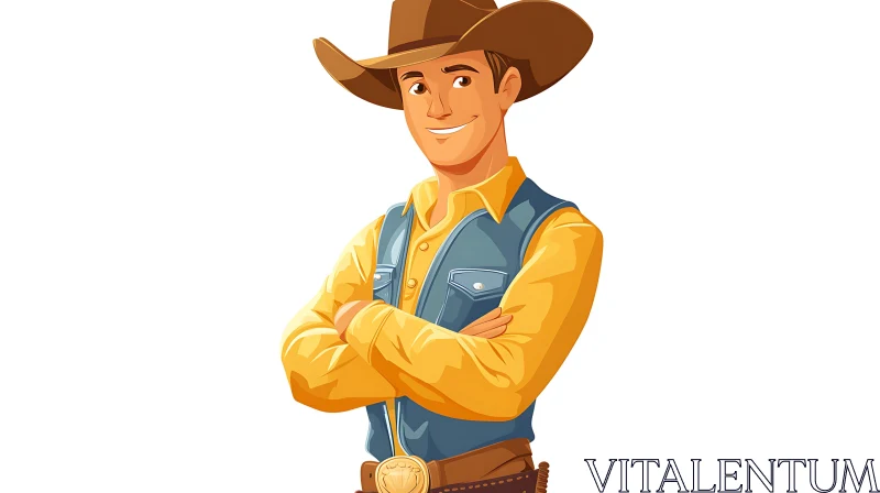 AI ART Cartoon Cowboy with Arms Crossed and Hat