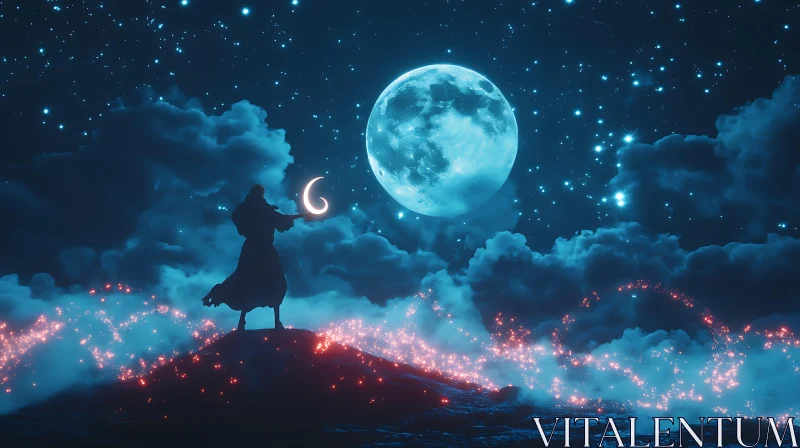 Silhouette Under Moonlight AI Image