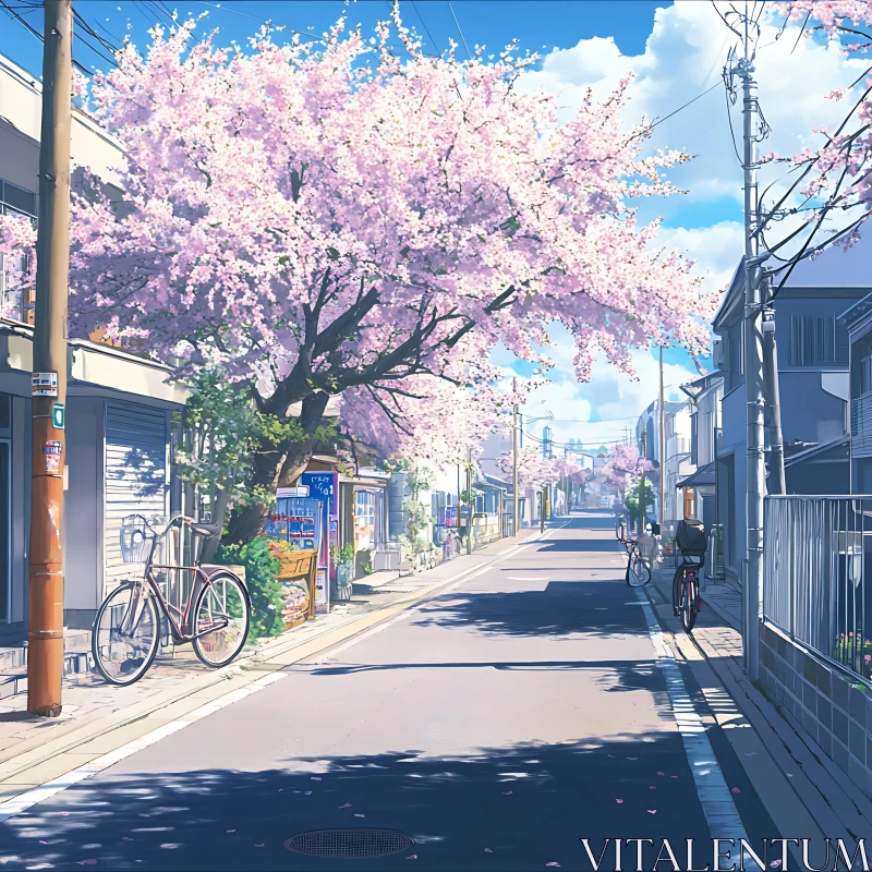 Peaceful Spring Day Under Cherry Blossoms AI Image