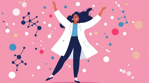Joyful Scientist with Scientific Elements