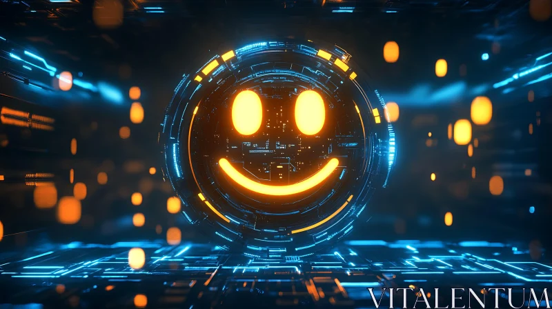 AI ART Futuristic Glowing Smiley Face Tech