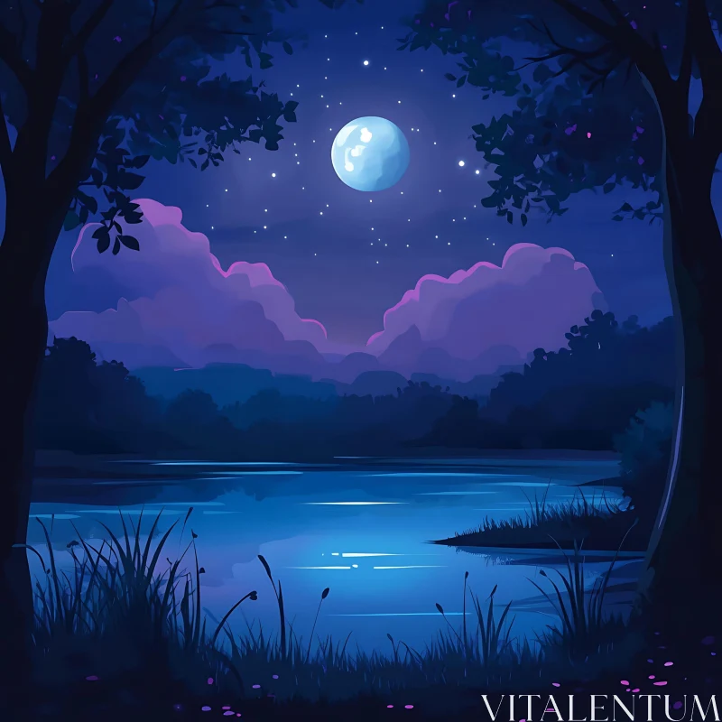 AI ART Peaceful Moonlit River Scene