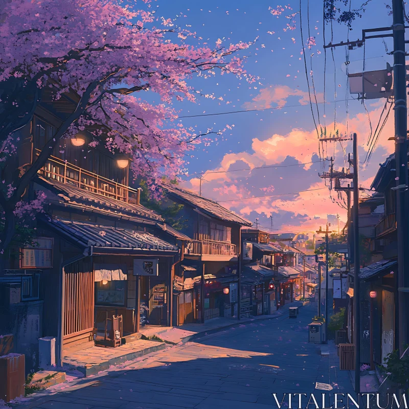 Twilight in a Traditional Japanese Village AI Image