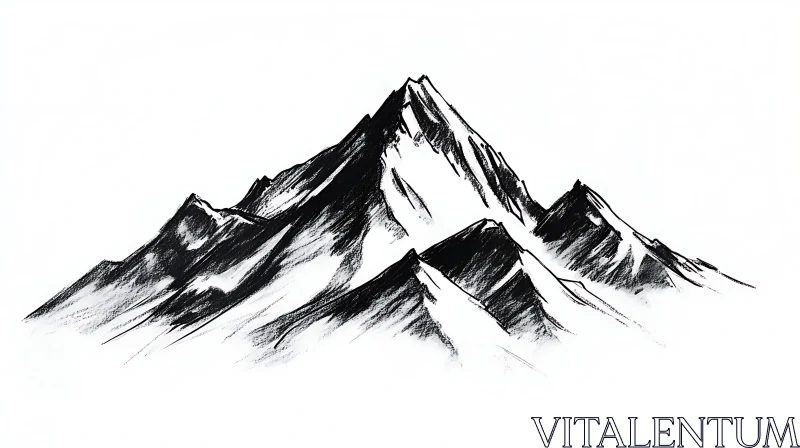 Bold Mountain Peak in Black and White AI Image