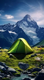 Green Tent in Mountain Landscape