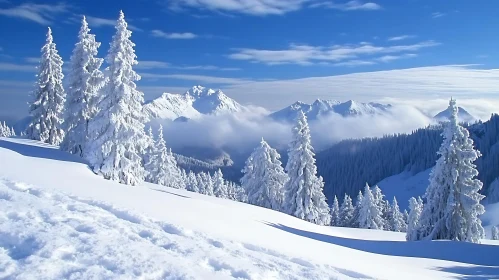 Snowy Mountain Landscape with Blue Sky