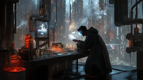 Technological Solitude in Cyberpunk City