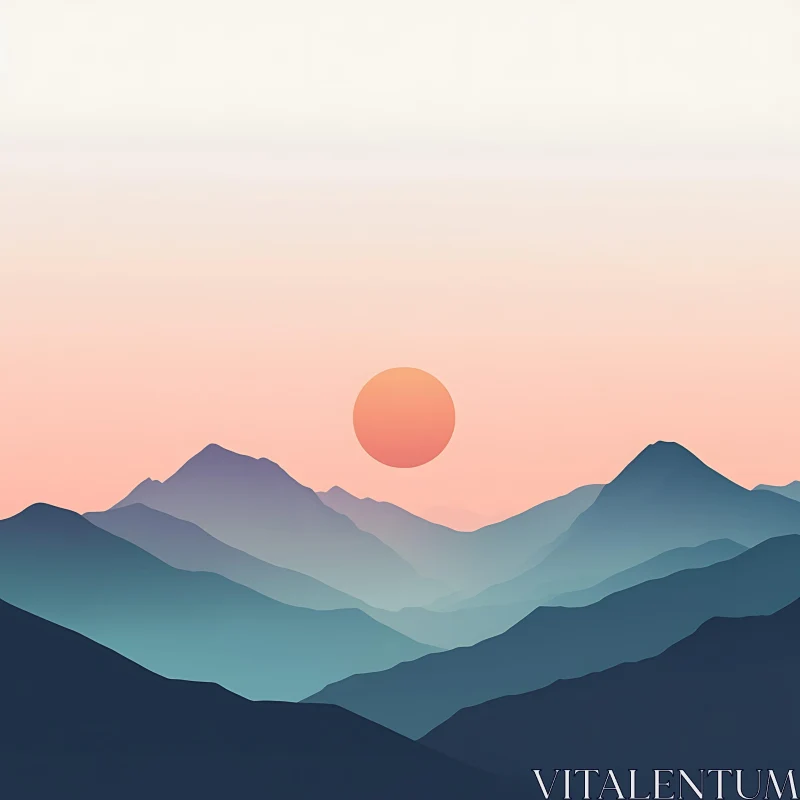 AI ART Tranquil Mountain Range Sunset View