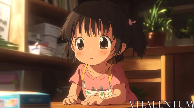 Adorable Anime Child in a Warm Indoor Setting AI Image