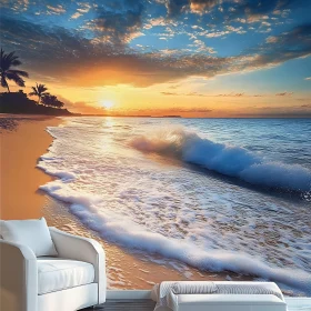 Peaceful Ocean Sunset on Tropical Shore