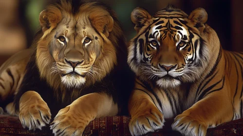 Portrait of a Lion and Tiger